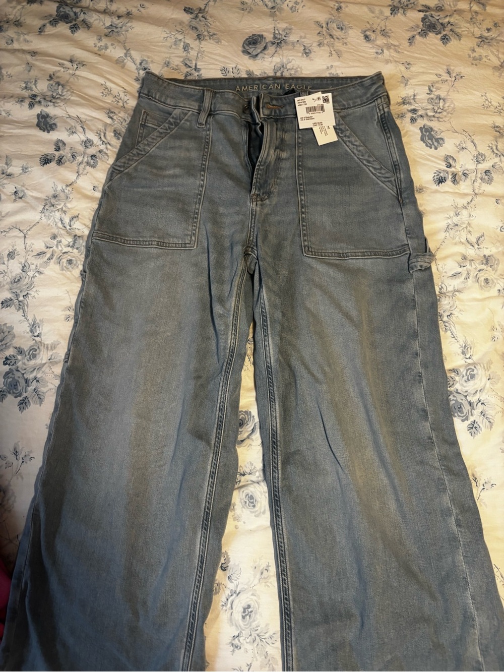 American Eagle Outfitters Women's Wide-Leg Carpenter Jeans - Light Wash Blue